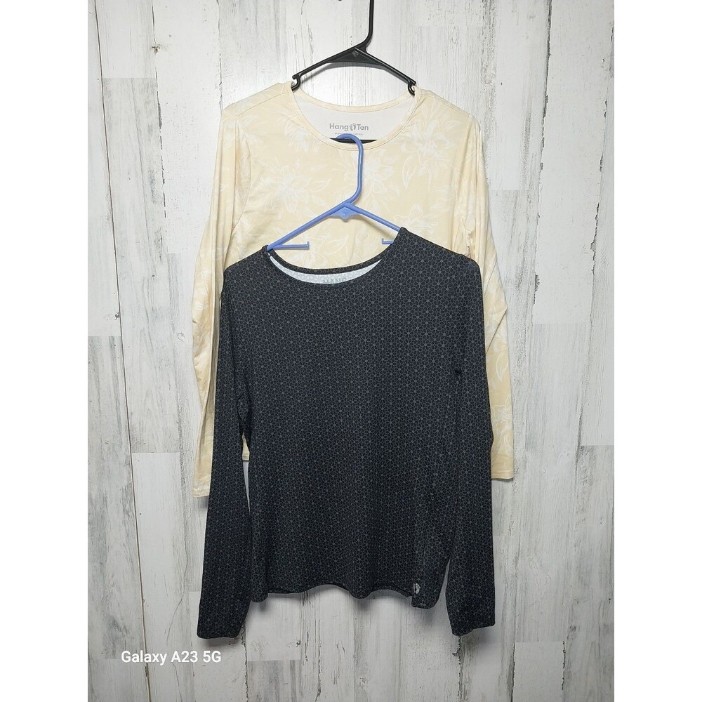 Hang Ten Women's Long Sleeve Sun Protection Tee with Pocket UPF 50+ Lot Of 2 Med